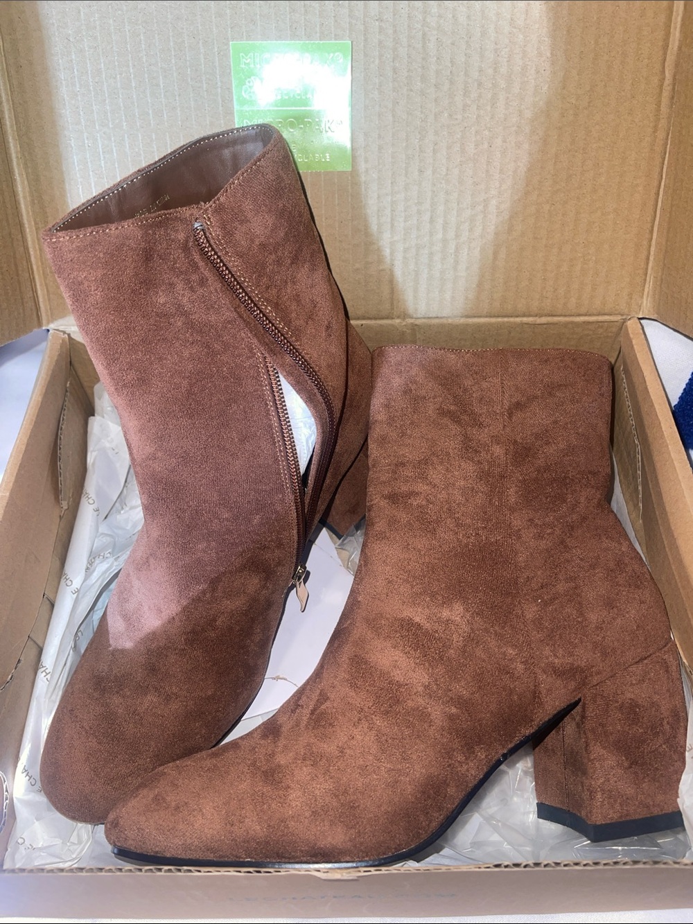 le chateau Brown Suede Block Heel Ankle Booties